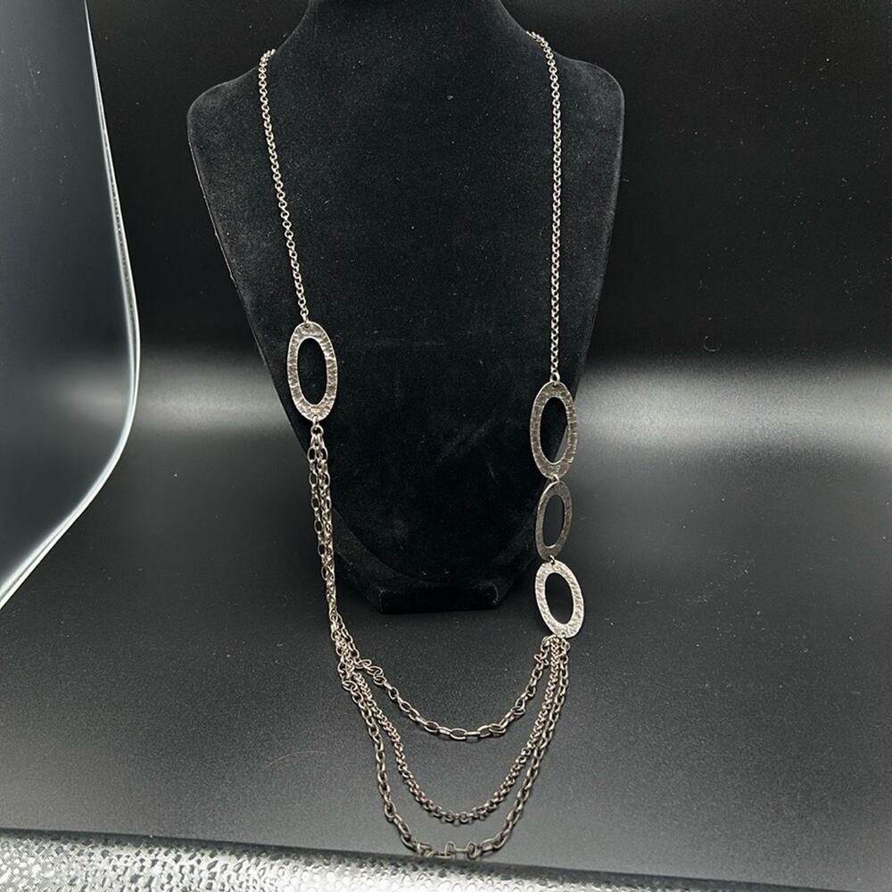 Silpada 925 Sterling Silver Triple Chain Long Necklace #496 roughly 32"